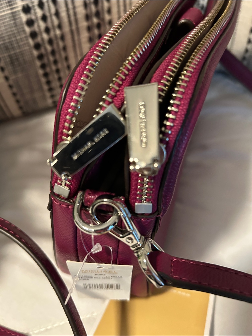 Michael Kors Houston Plum Cross Grain Saffiano Crossbody Bag NWT - Picture 11 of 13